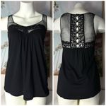 Rebecca Taylor Black Scoop Ruched Lace Racerback Sleeveless Top Size 2 XS Photo 1