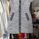 Claudie Pierlot Navy Tweed Short Sleeve Button Front Mini Dress 4 Preppy Blue Photo 7