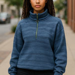 Aerie 5/$65 Womens Sweater Sz S Blue Funnel Neck Quarter Zip Green Stripe Photo 0