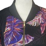 IMAN black leaf pattern long sleeve zip up bomber jacket sweatshirt women's M Size M Photo 4