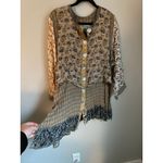 Nothing Matches Patchwork Floral Button Oversized Tunic Top Medium Boho Scandi Tan Photo 2