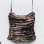 ZARA Black and Brown Mesh Ruched Corset Camisole Top Photo 7