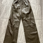 Avec Les Filles  Faux Leather Wide Leg Pants Olive Green Elastic Waist Size XS Photo 0
