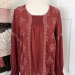 Johnny Was  Embroidered Peasant Blouse Rust Red Pink Sz S Photo 0