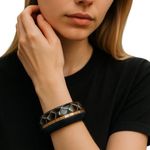 Vintage Lucite Bangle Bracelet Black Gold Mosaic Chunky Retro Statement Jewelry Photo 0