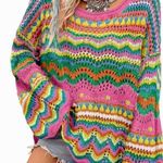 Ecosunny Women's Sweaters Long Sleeve Crew Neck Color Block Striped Hollow Pink Photo 0