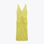 ZARA NWOT   Center Ruched Detail V-Neck Wide Straps Yellow Midi Dress Photo 9