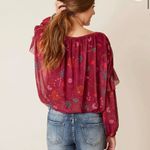 Free People Wildflower Honey Berry Top Size XS Magenta Burgandy Floral Cropped Photo 1