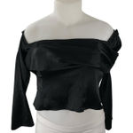 Reformation  Niri Silk Satin Draped Off Shoulder Long Sleeve Crop Blouse Top 10 Photo 0