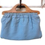 Handmade Vintage 70’s  Wooden Handle textured, woven fabric blue and white. Photo 2