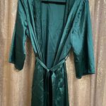 Adome Dark Emerald Green Short Satin Silky Kimono Robe, Large Photo 0