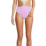 No Boundaries  Floral Stripe Cutout One Piece Swimsuit Size Large 11-13 juniors Photo 4