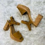 Free People Brook Suede Platform Heels Cork Sole Mustard Gold Camel Sz 40 Photo 6