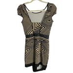 Uk2la  Women's Sz M Black Brown Asymmetrical Geometric Mini Dress Faux Leather Photo 3