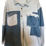 Miss Me  Long Sleeve Colorblock Patched
Denim Button Up Shacket Size Large Photo 0