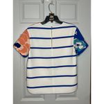 Kate Spade  Size 8 Multicolor Floral Stripe Print Short Sleeve Shirt Hi Low Hem Photo 2