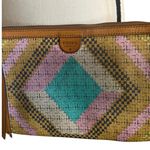 Fossil Sydney Top Zip Crossbody bright colorful weave Cowhide trim Bag. Photo 1