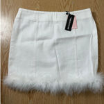 Pretty Little Thing New Womens Denim Skirt Feather Trim White size 2-4 Waist 14.5” Photo 0