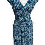 Evan Picone Pattern Faux Wrap Midi Dress Blue Teal Black Size 10 Photo 9