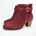 Diba Leather Sleek Ankle Bootie Low Boots Side Zip/Buckle Burgundy 8.5 M Red Photo 1