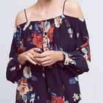 Anthropologie Maeve Tallie Open-Shoulder Silk Top women’s large floral Photo 0