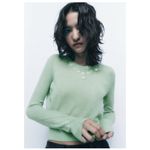 ZARA Wool Blend Pearl Beaded Sweater M Green Photo 7