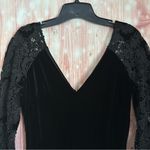 Badgley Mischka  Black Velvet Deep V Neck Lace Long Sleeve Cocktails Dress Size 4 Photo 3