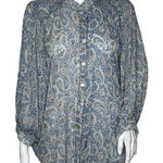 VICI ‎ Blouse Womens Small Blue Cream Paisley Button Up 3/4 Sleeve Batwing Sleeve Photo 0