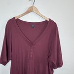 Torrid  Womens Plus Size Burgundy Red Ribbed Henley Top Short Sleeve 5X Photo 1