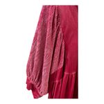 Umgee Pink Velvet Dress Collared V Neck 3/4 Pouf Sleeves with Contrast Detail L Photo 3