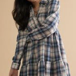 Francesca's Miami Plaid Tiered babydoll Shirt Mini Dress S Blue Photo 0