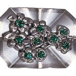 Vintage 1940’s C clasp brooch. Silver colored green glass Photo 0