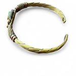 Rare Vintage American Indian Cuff Bracelet Green Stone Gold Tone Bronze Artisan Photo 3