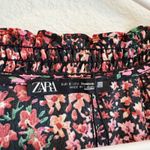 ZARA  Black Floral Print Long Sleeve Wide Leg Jumpsuit Smocked Waist Size Small Photo 5