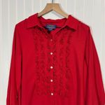 Willow Ridge Red Ruffle Front Blouse LP Long Sleeve Button Down Retro Western Size undefined Photo 1