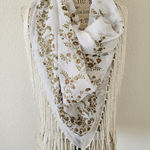 Jones New York White Sheer Painted Flowers Long Tassels Wrap Scarf New With Tags Photo 0