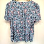 Lucky Brand Blue with Pink & White Flowers Smocked Yoke Boho Flutter Sleeve Top Photo 1