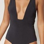Mara Hoffman  Audrey Black Plunge Neck One Piece Swimsuit Size Medium Photo 0
