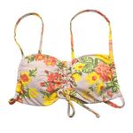 Aerie  Printed Ruched Bandeau Bikini Top Floral Beige Yellow Orange XXL Photo 0