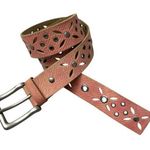 Fossil  Womens Pink Leather Belt Medium Silver Buckle Boho Floral Cut Out Stud Photo 0