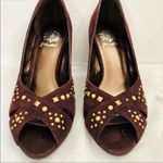 Yellow Box Azalia Brown Suede Studded Wedges, Peep Toe sz. 6 Photo 1