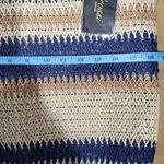 Tan and navy blue striped woven straw tote shoulder bag Photo 4