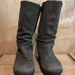 Keen  Akita Brown Leather Slouchy Mid Calf Wedge Heel Boots Sz 7.5 Photo 5