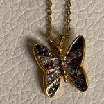 Rainbow Crystal Butterfly Pendant Necklace Gold Chain Dainty Jewelry Photo 5