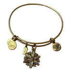 ALEX AND ANI Bronze Toned Bracelet w/ Charms Flower, Flag heart, energy Photo 0