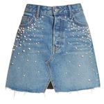 Milla Embellished Crystal & Pearls Raw Hem Frayed Mini Denim Skirt Jean Skirt in Solstice Blue Size M Photo 17