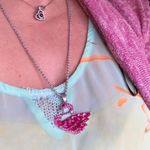Betsey Johnson Beautiful GOLD PLATED Swan with pink/violet crystals pendant and chain Photo 6