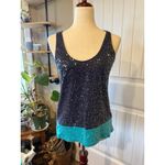 J Crew Navy Blue Sequin Tank Top Teal Trim Racerback Women's Small Photo 4