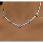 Silver Plated turquoise necklace snake chain Stainless Steel womens jewelry Blue Photo 0