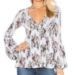 Free People  Speak Easy light blue floral v-neck bell-sleeve top size S Photo 0